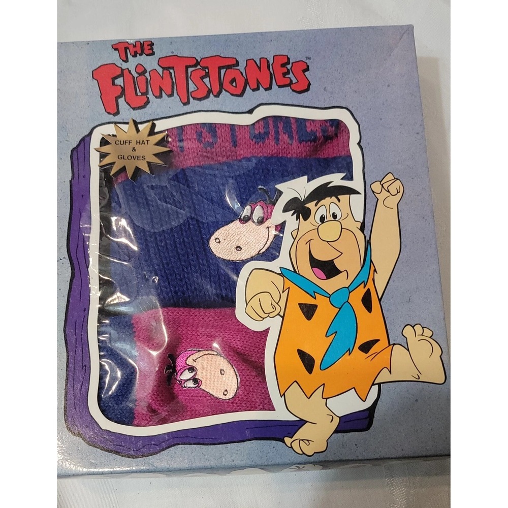 Vintage The Flintstones Dino Cuff Hat & Gloves